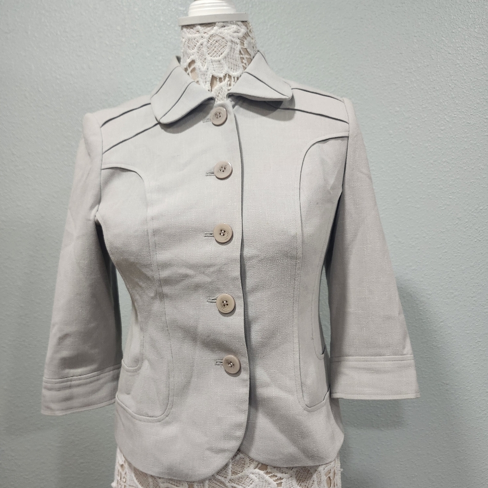 Grace Dane Lewis Gray Suit Jacket With Pleated Cpllar Size 6 p